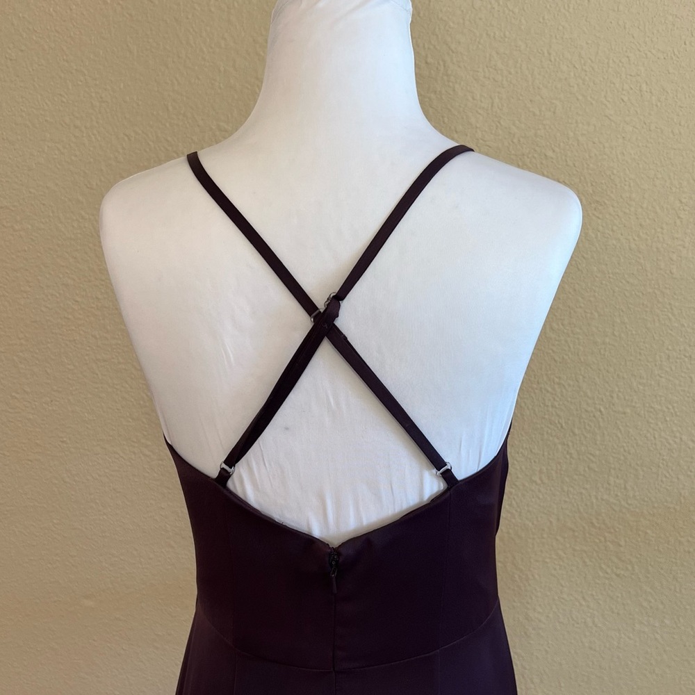 David's Bridal {Plum} Spaghetti Strap Crepe-Back Satin Bridesmaid Dress | Sz 4 - Picture 9 of 12